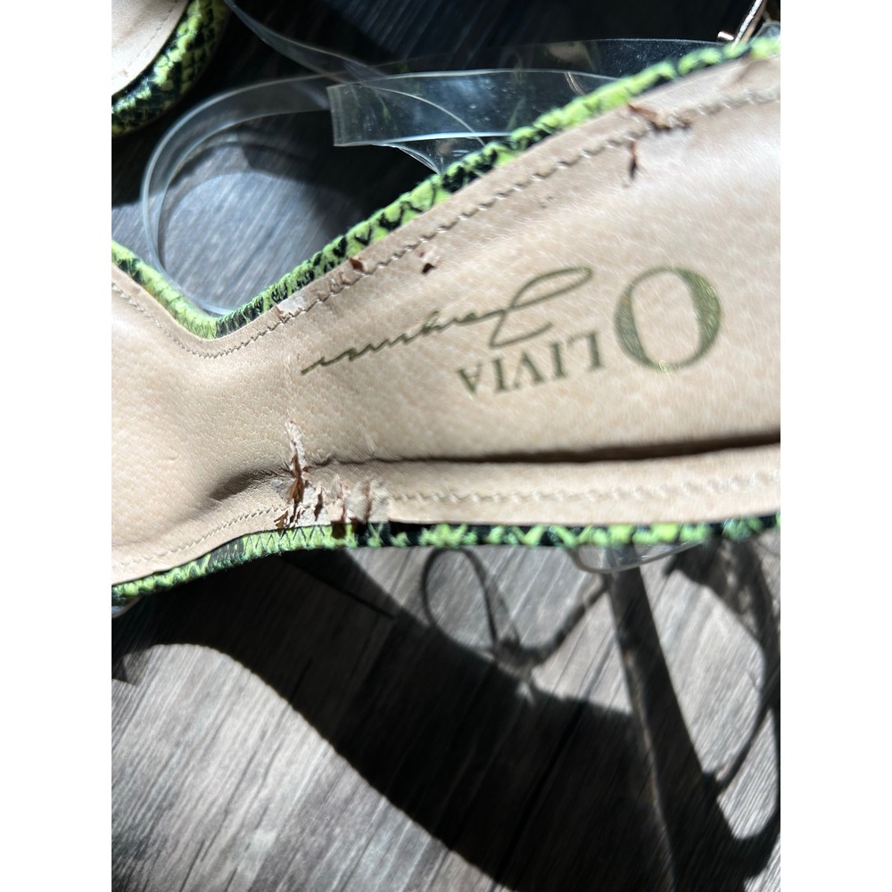 Olivia James‎ Lime Green Snakeskin Clear Strap Pointed Toe Stiletto Heels Size 9 - Picture 4 of 5